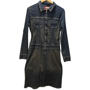Vintage Y2K Be Bop USA Denim Bodycon Midi Dress Womens Size Large
